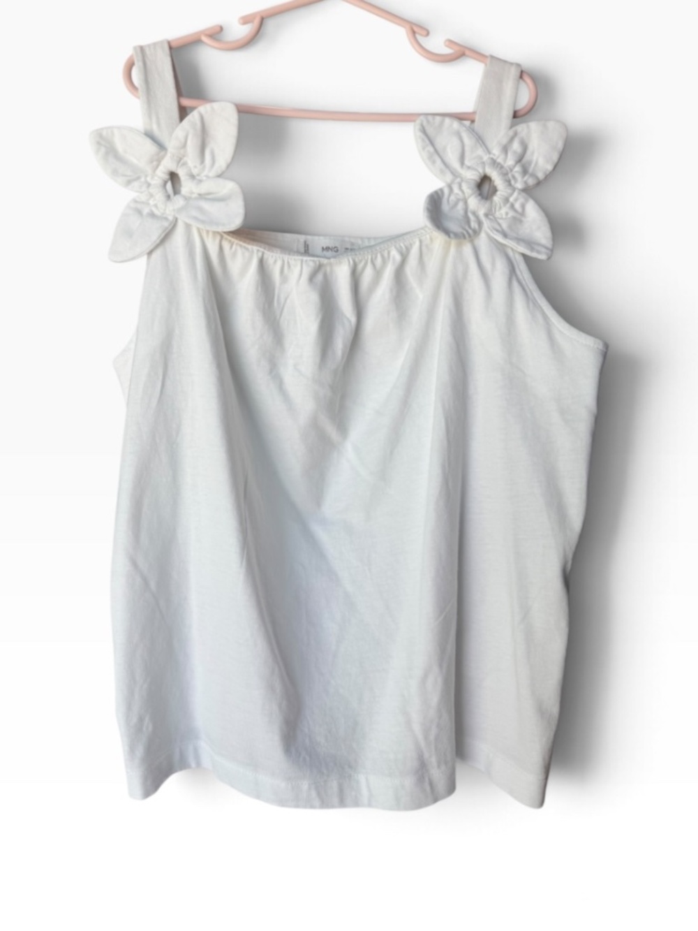 MNG Mango Girls Size 13-14 White Sleeveless Floral Strap Tank Top